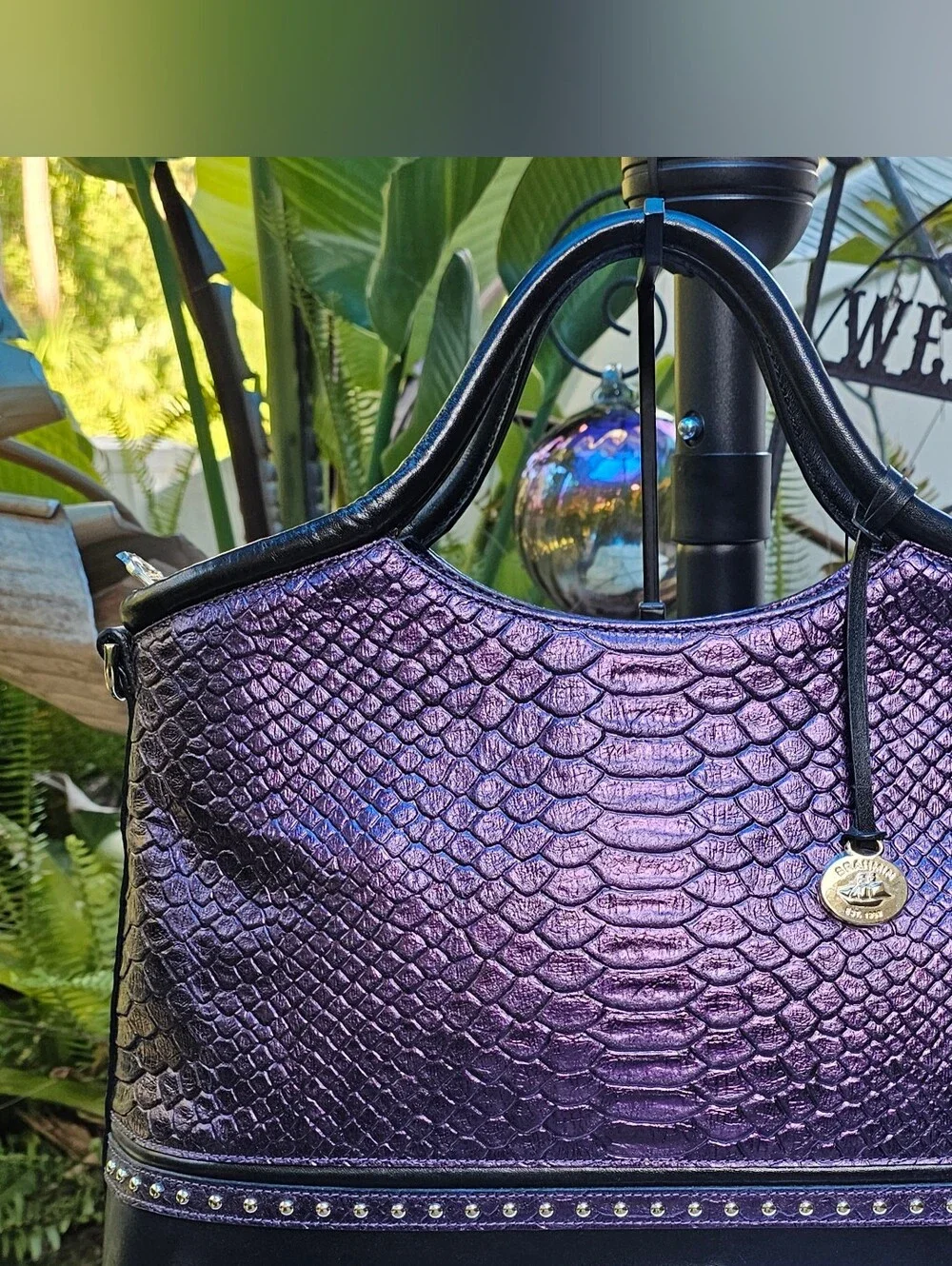 NWT Brahmin Elaine Ultraviolet Altair Snakeprint Embossed Leather Satchel